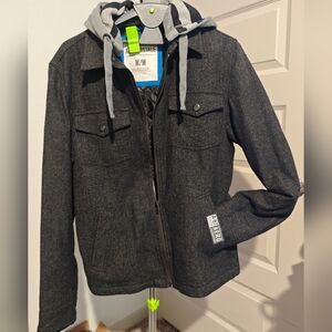 Aeropostale Men's Dark Gray Wool Blend Jacket With Removable Hood Size M/M